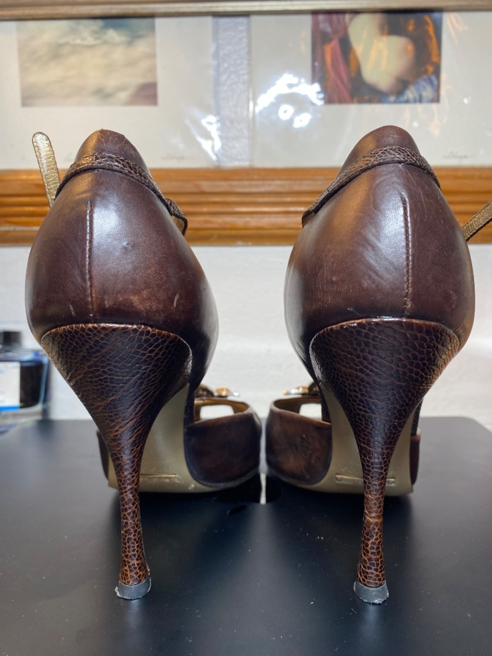 ARCHIVAL Dolce & Gabbana Amber Crystal Lizard Embossed Silk Heels 37.5 US 7.5 - Picture 9 of 13
